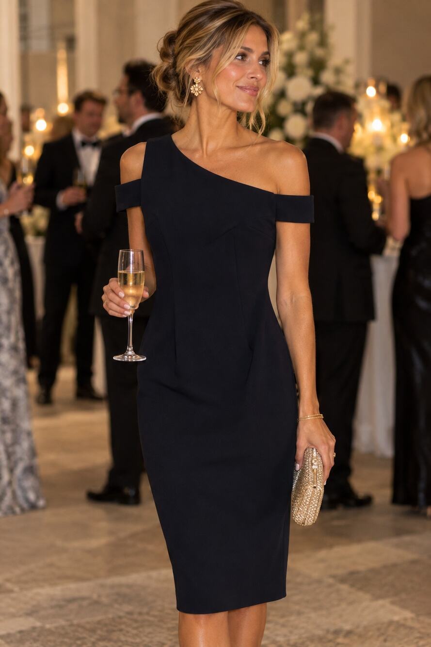 Trina Turk Enchantment One Shoulder Cutout Sheath Dress Navy Sz 4 TT191506 $298
